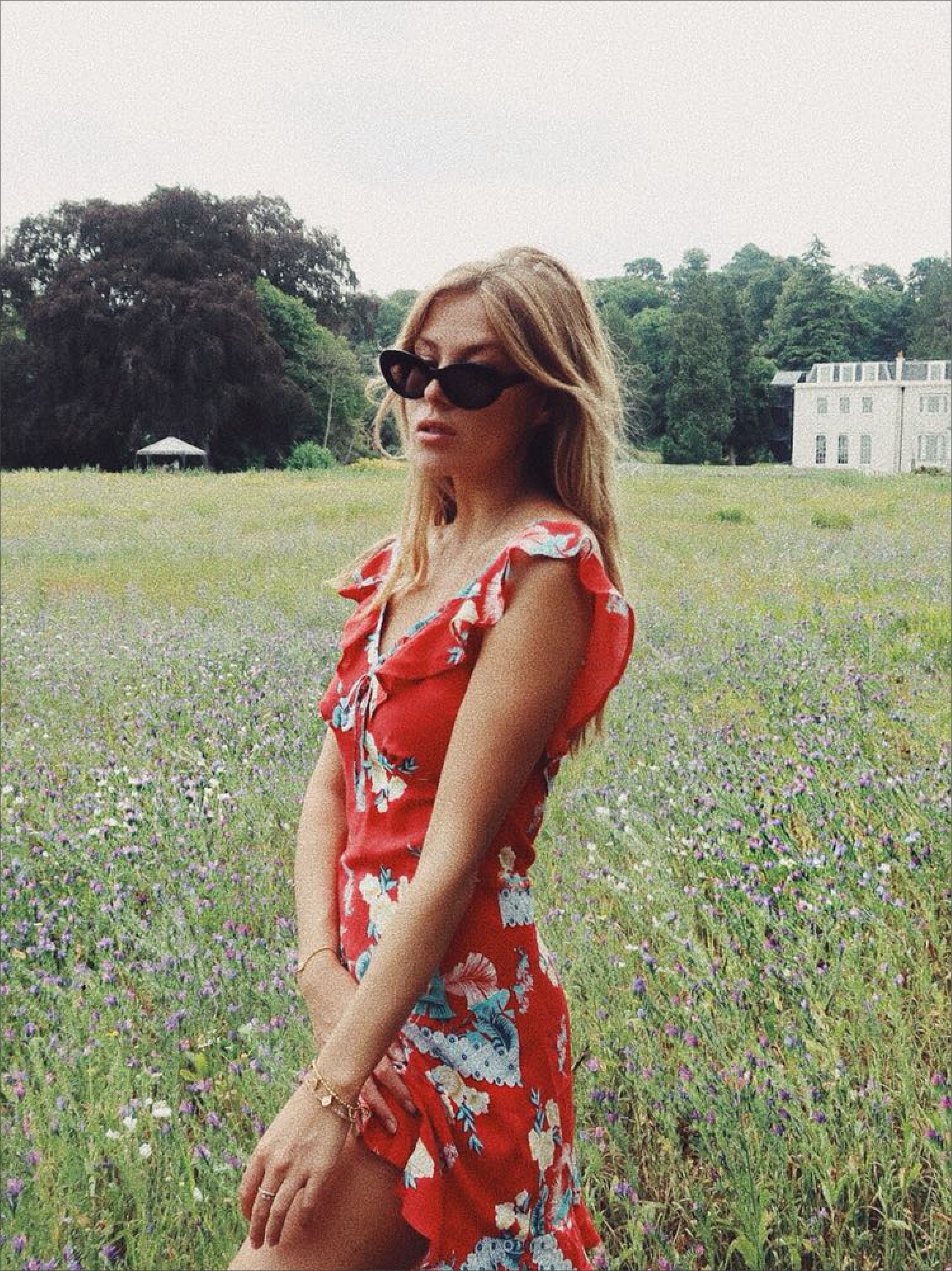 Red Floral V-Neck Mini Dress
