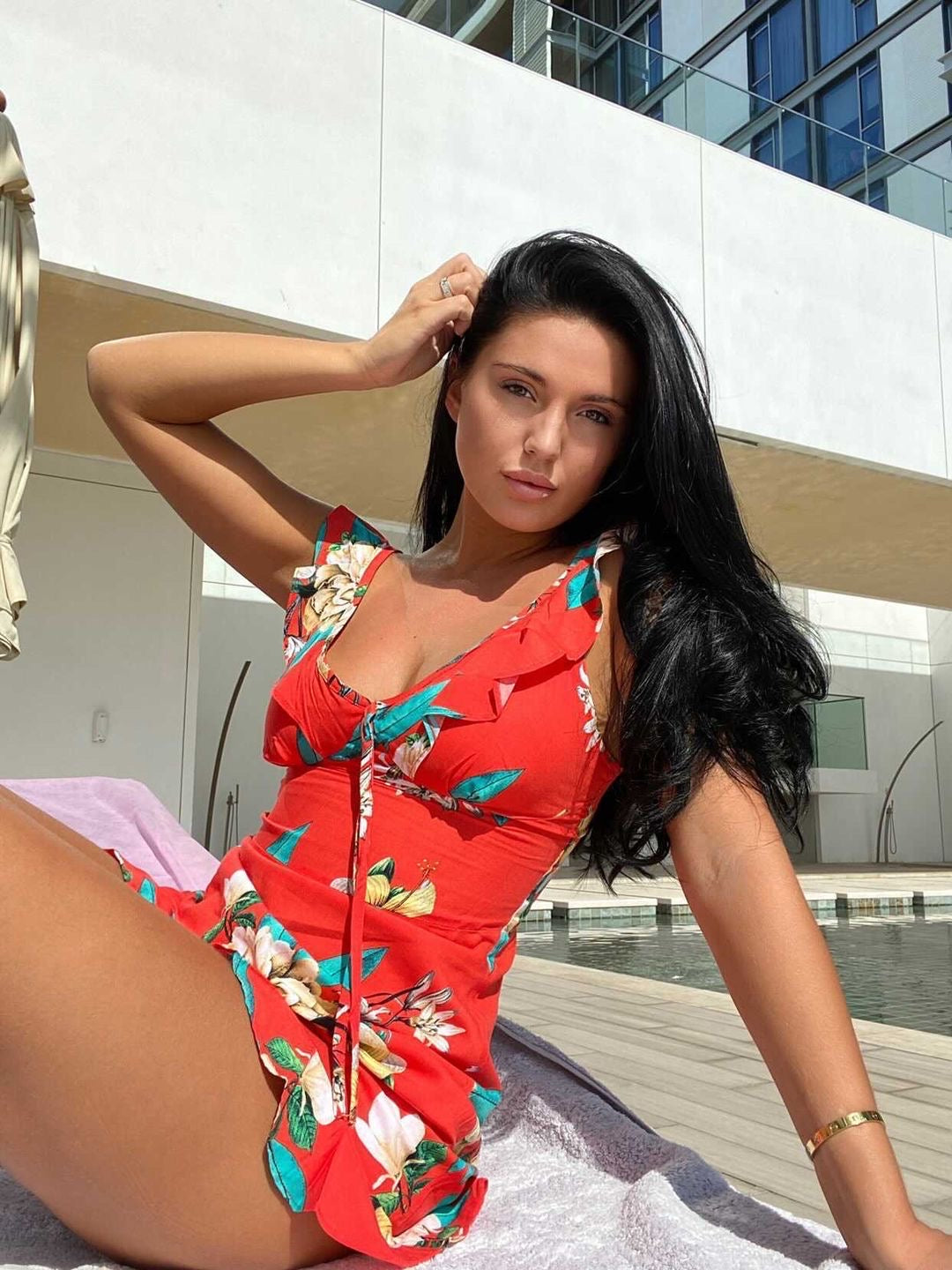 Red Ditsy Floral Dress